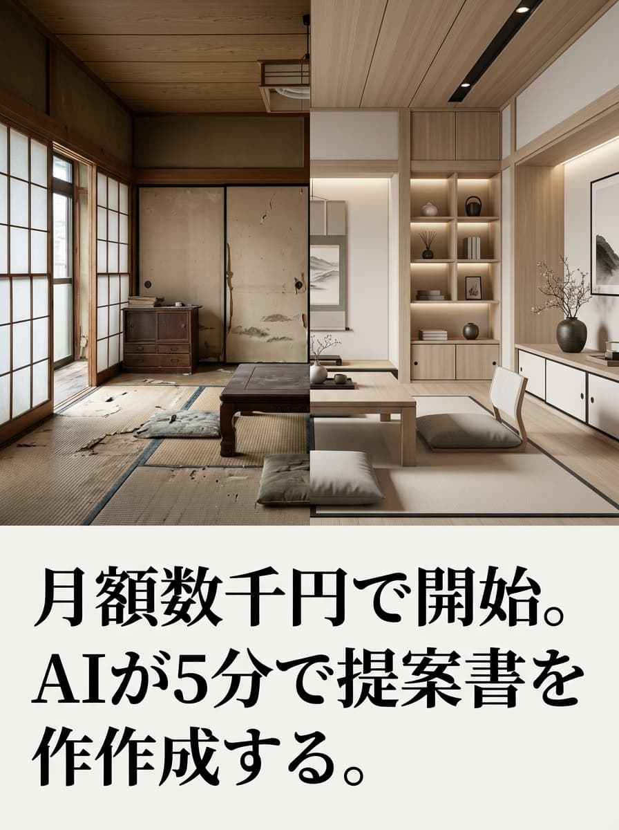 月額数千円で開始。AIが5分で提案書を作成する。