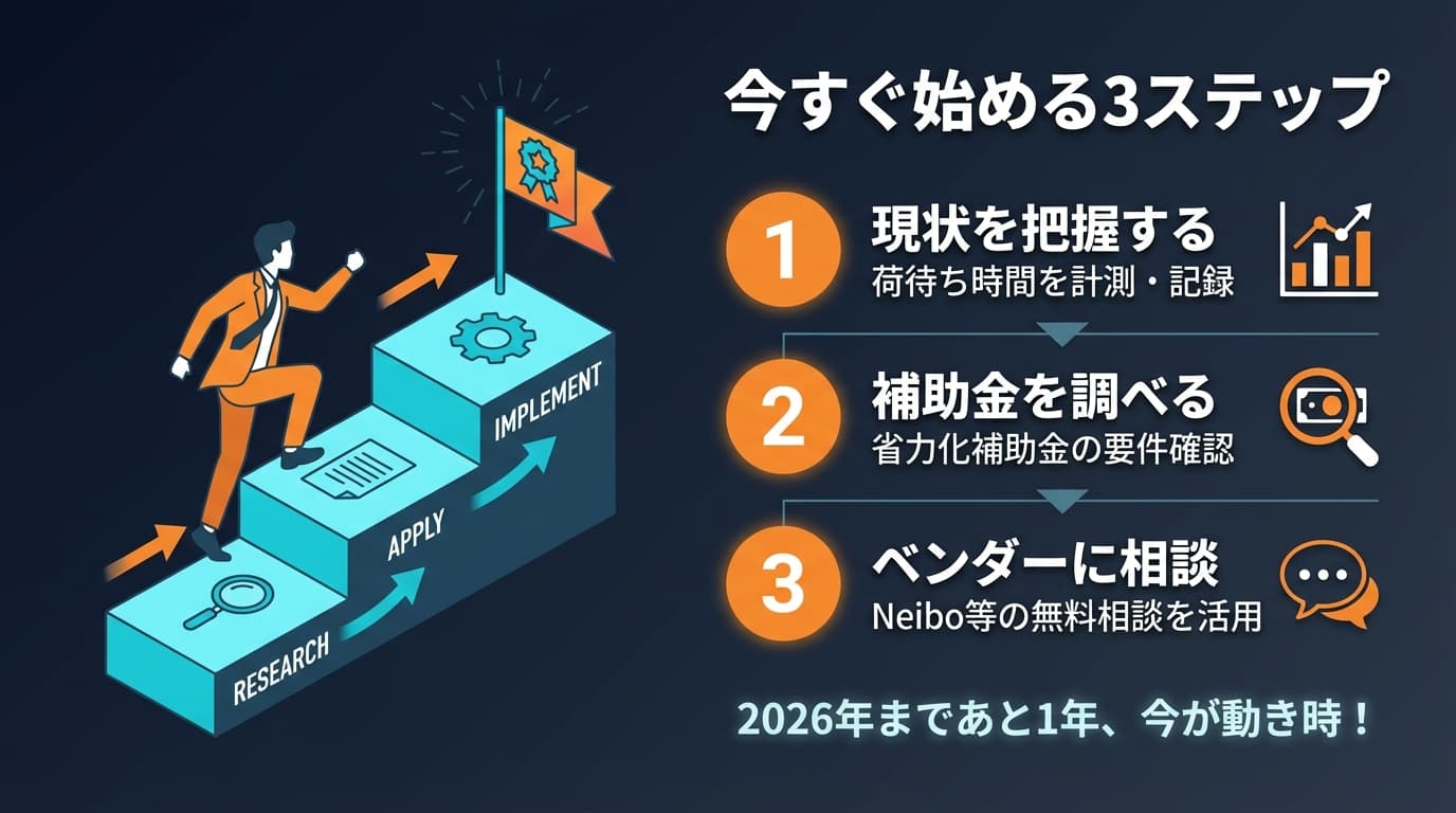 今すぐ始める3ステップ - 現状把握、補助金調査、ベンダー相談