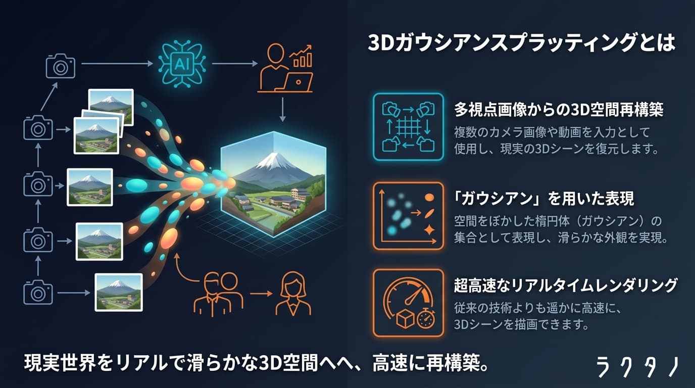 3D Gaussian Splatting(3Dガウシアンスプラッティング)の図解